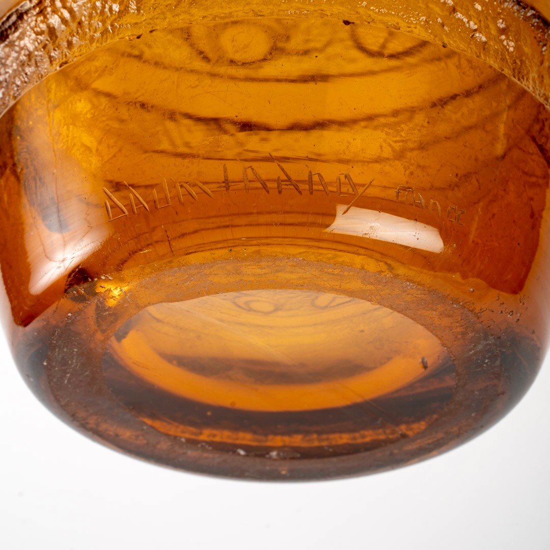 1930 Daum Nancy - Vase Art Déco Géométrique à Anses Verre Orange Ambré Dégagé à l'Acide-photo-6