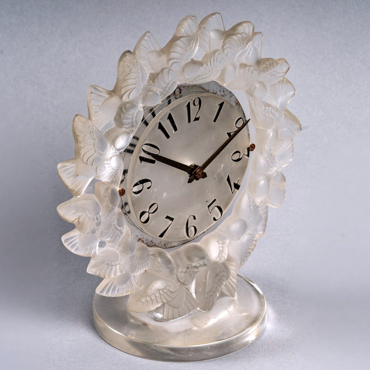 1931 René Lalique - Pendule Roitelets Verre Blanc Mouvement Mécanique Oméga-photo-4