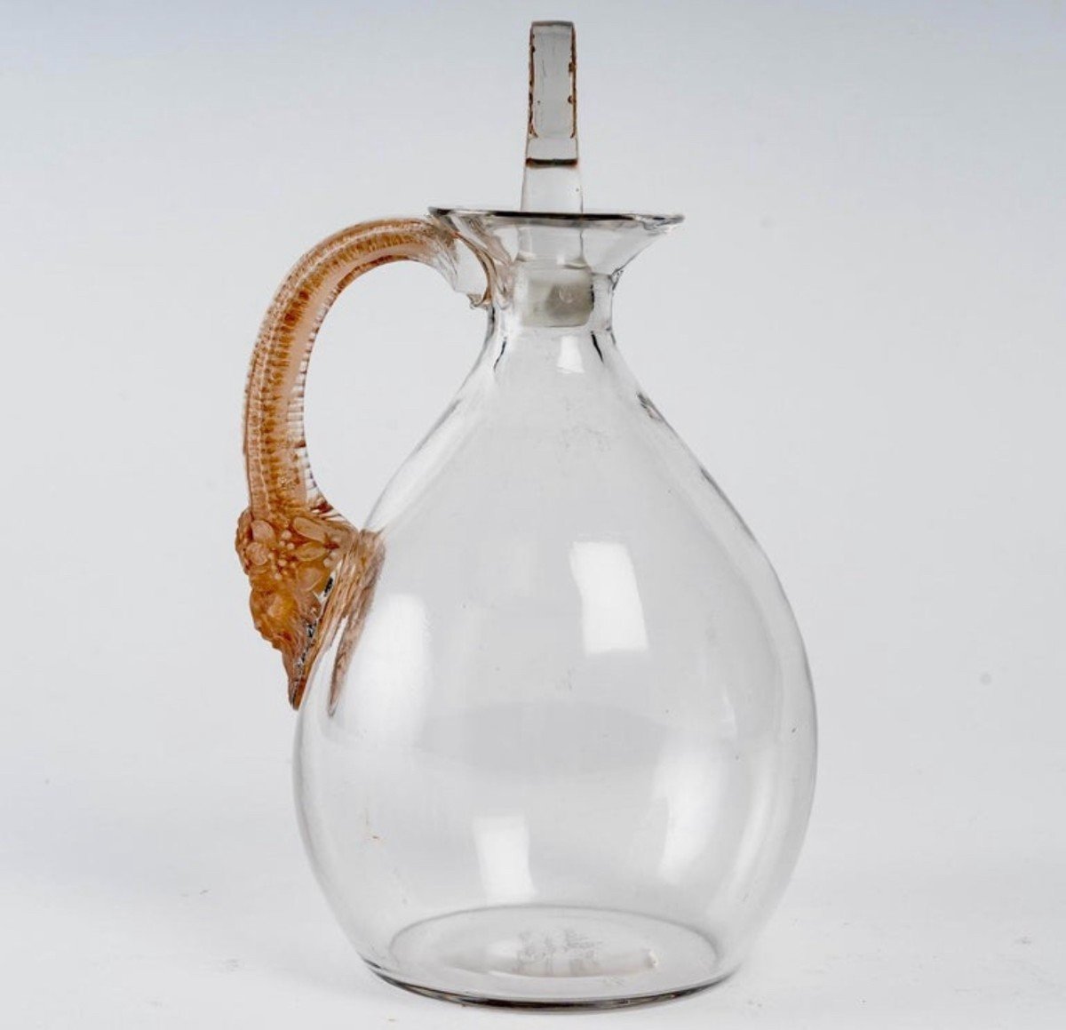 1923 René Lalique - Carafe Satyre Verre Blanc Patiné Sépia Pour Cusenier-photo-2