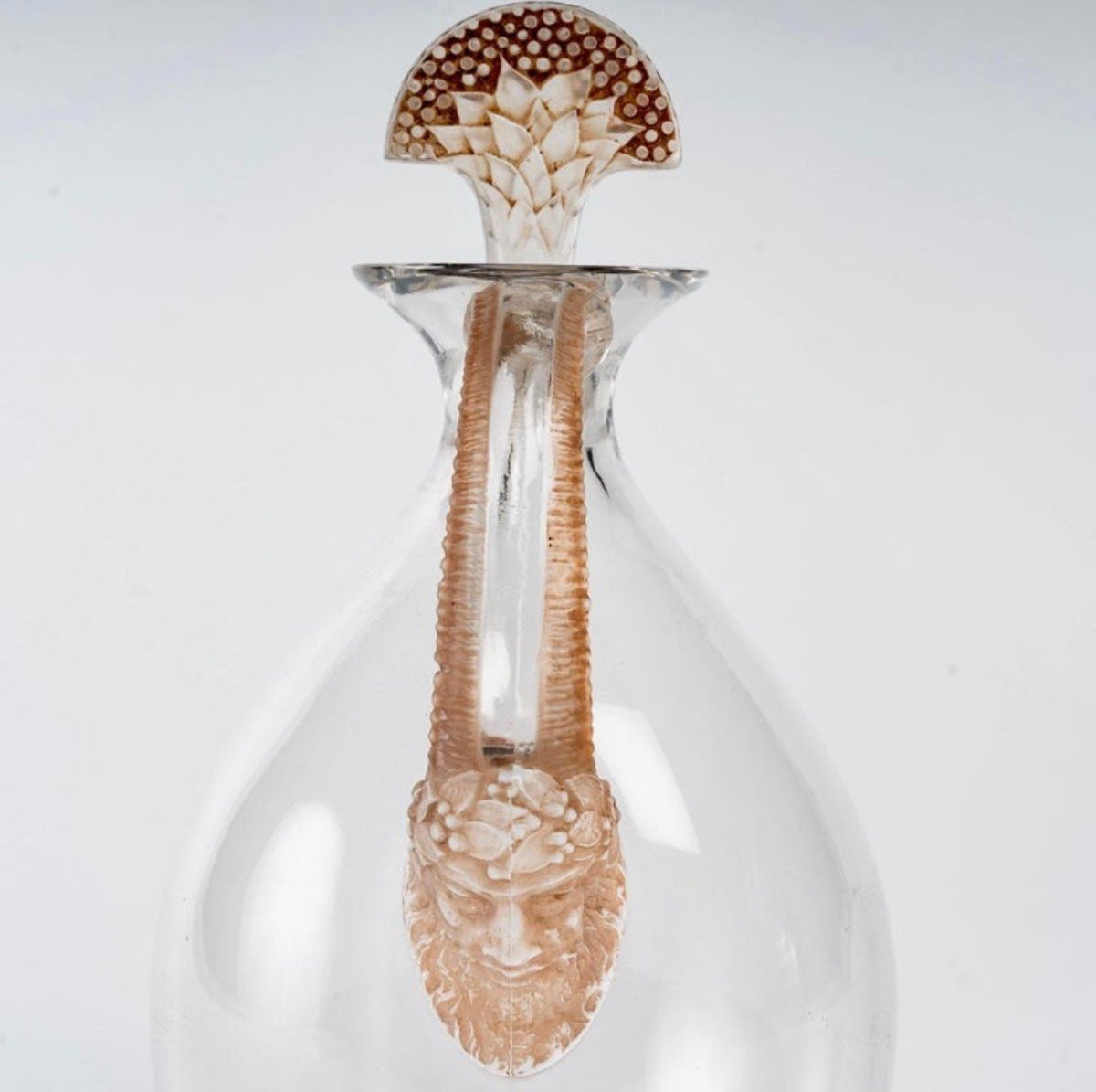 1923 René Lalique - Decanter Satyre Glass With Sepia Patina For Cusenier-photo-4