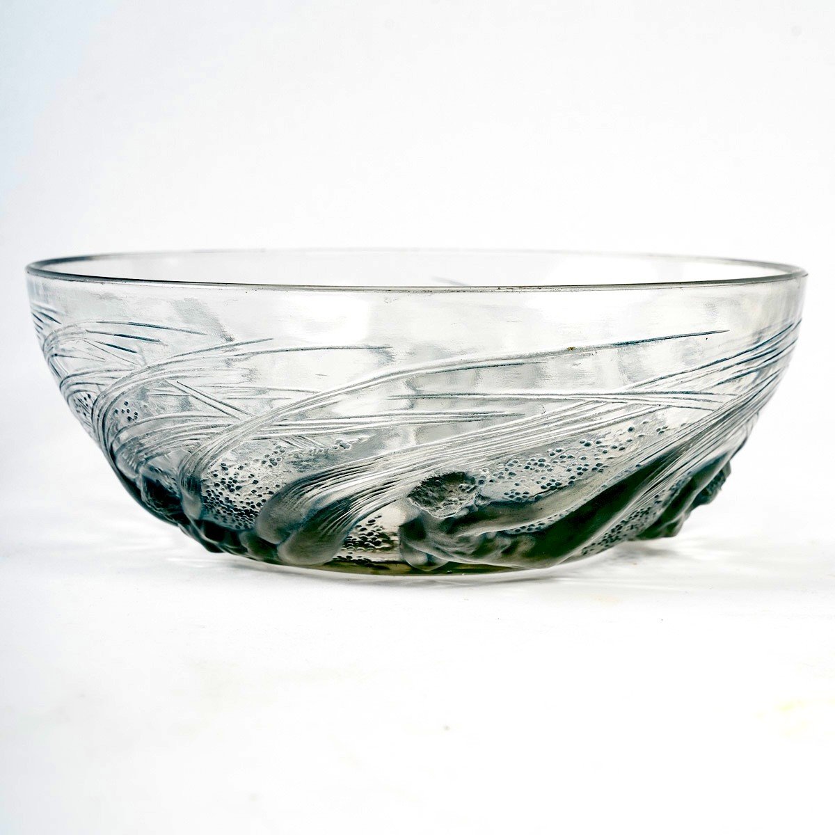 1921 René Lalique - Coupe Ondines Verre Blanc Patiné Bleu-photo-3