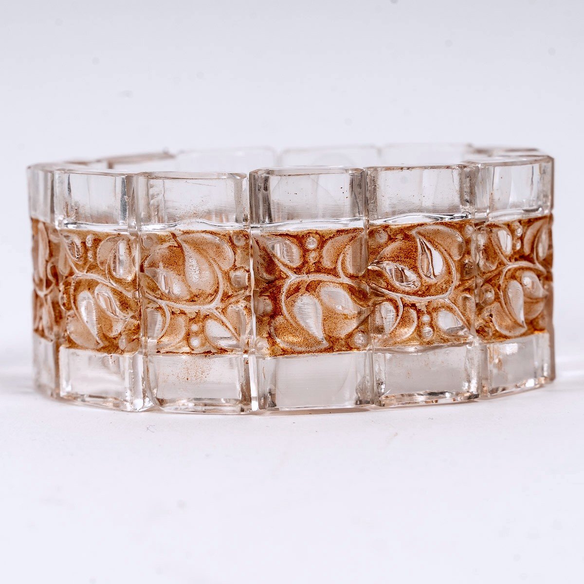 1928 René Lalique - Bracelet Art Déco Cerisier Verre Blanc Patiné Sépia-photo-4