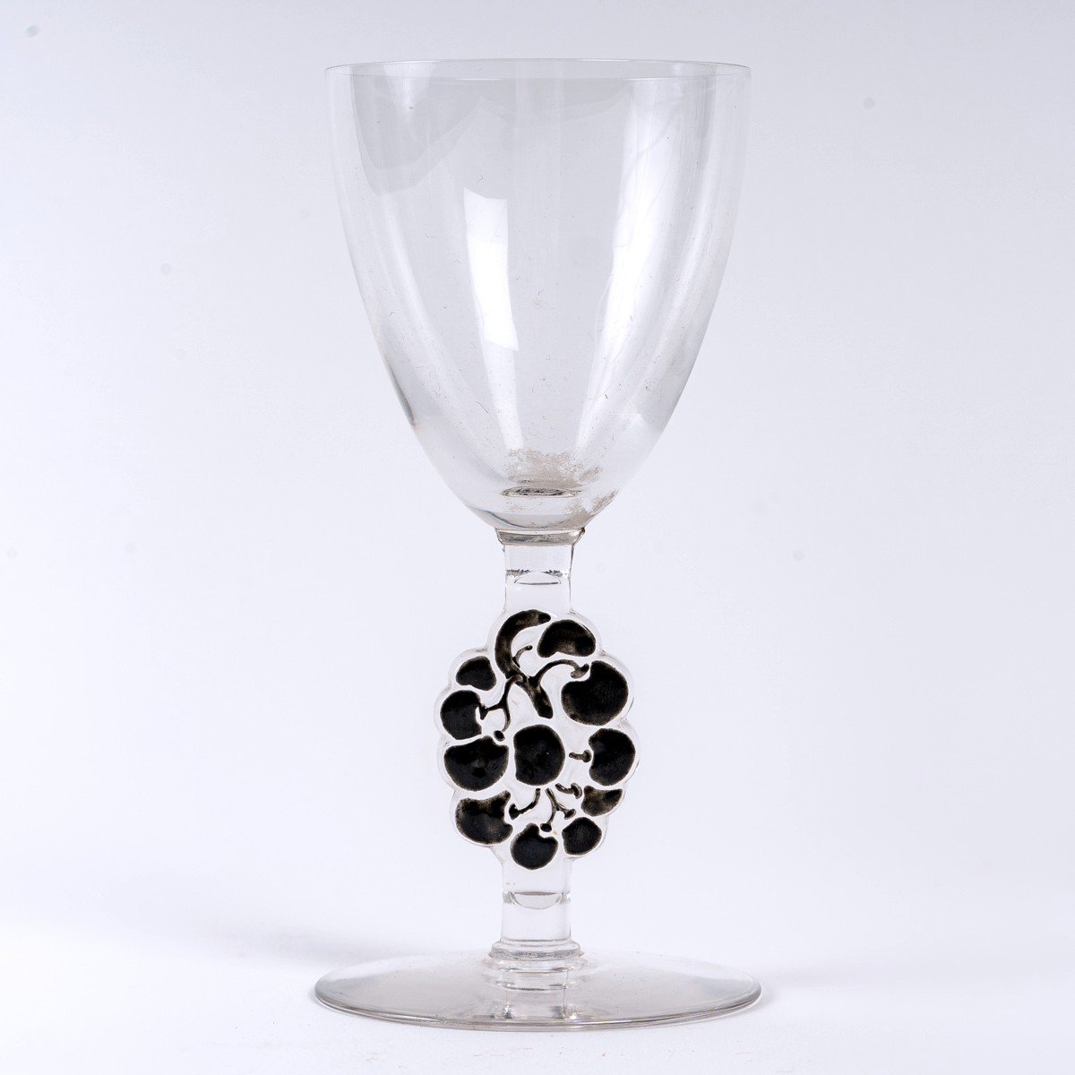 1924 René Lalique - 6 Thionville Glasses Glass With Black Enamel-photo-3