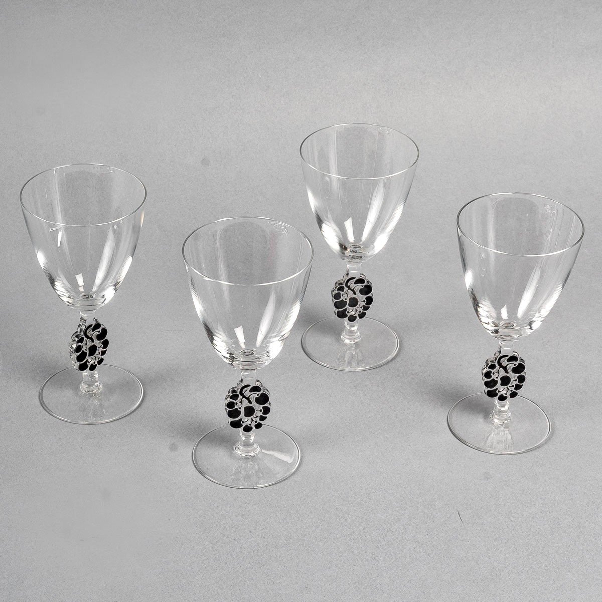 1924 René Lalique - 4 Thionville Glasses Glass With Black Enamel-photo-2