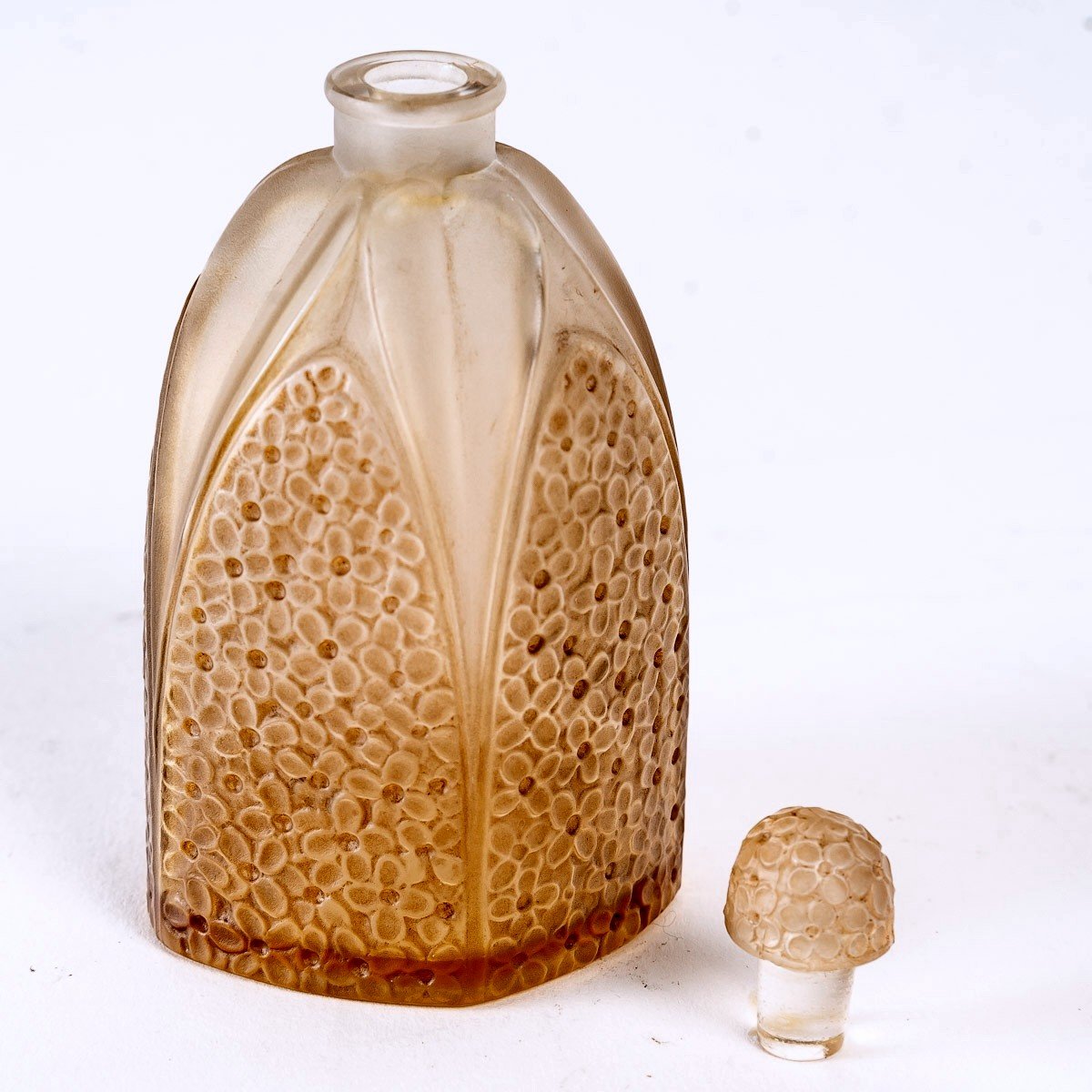 1925 René Lalique - Perfume Bottle Le Lilas Glass With Sepia Patina For Gabilla-photo-4