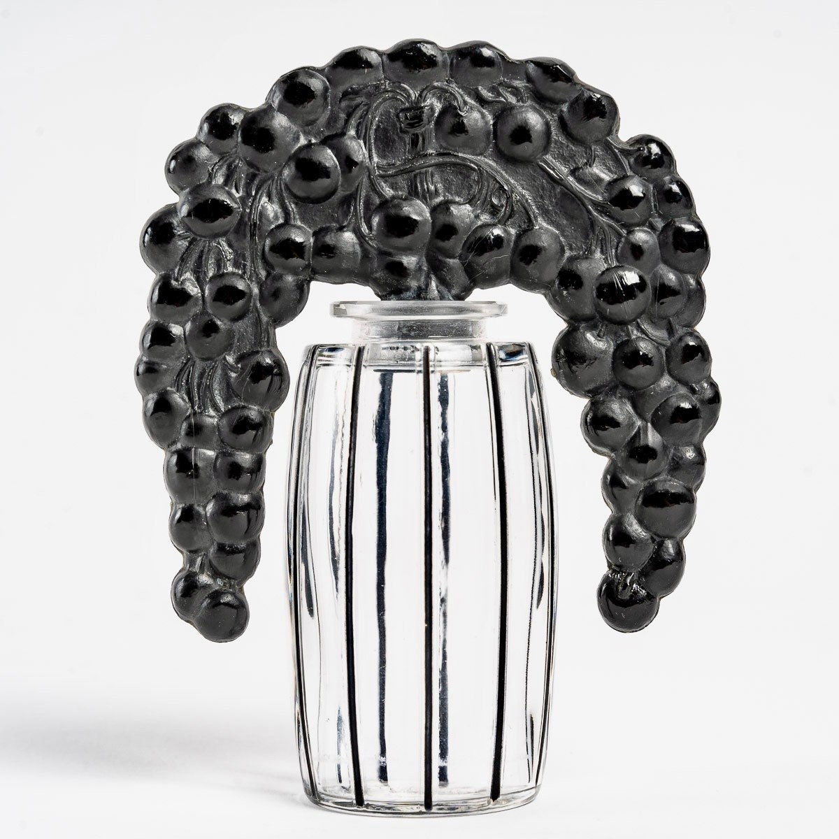 1920 Rene Lalique - Perfume Bottle Cassis Clear Enameled Glass & Black Glass-photo-3
