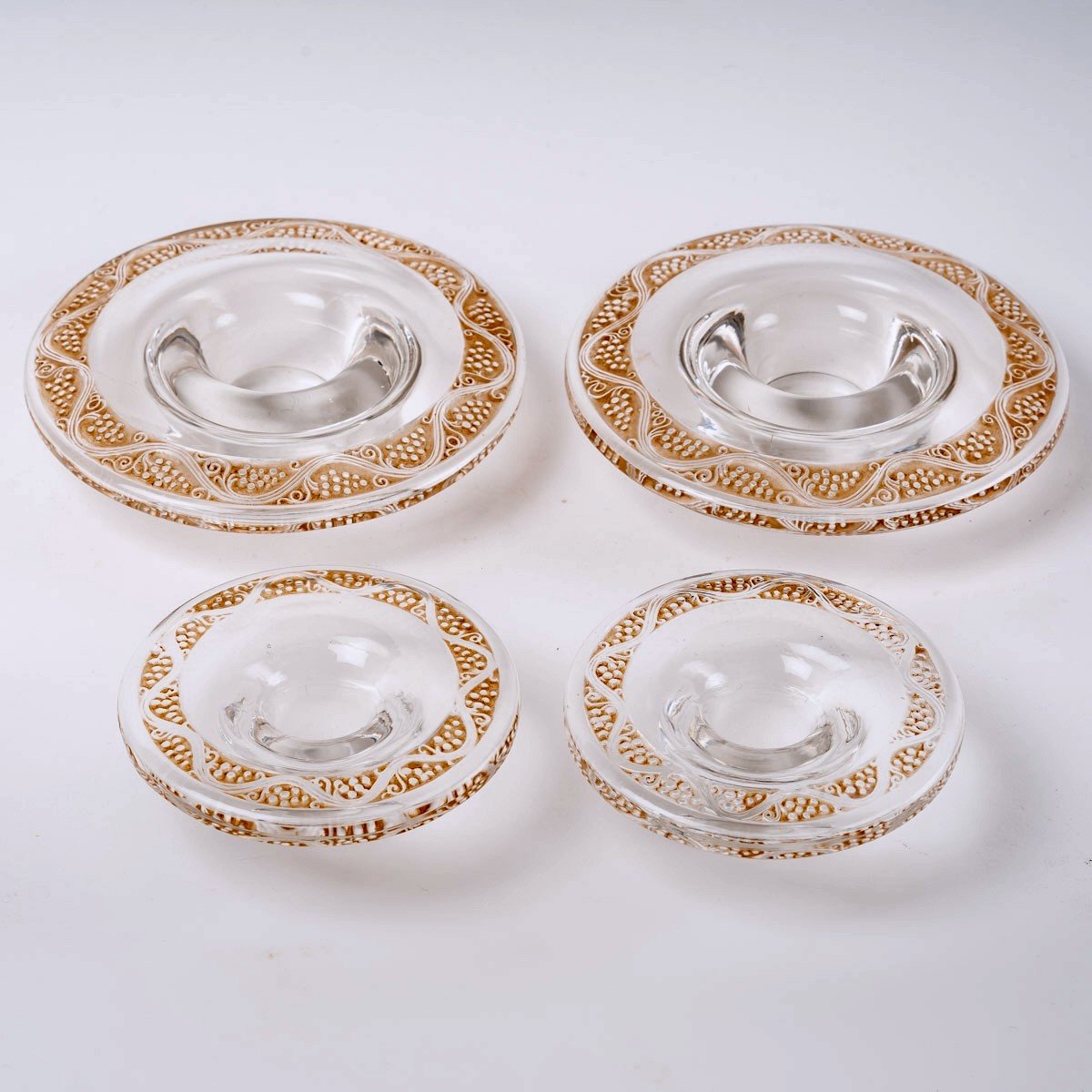 René Lalique - Pair Of Candlesticks And Bowl Ricquewihr Glass With Sepia Patina-photo-3