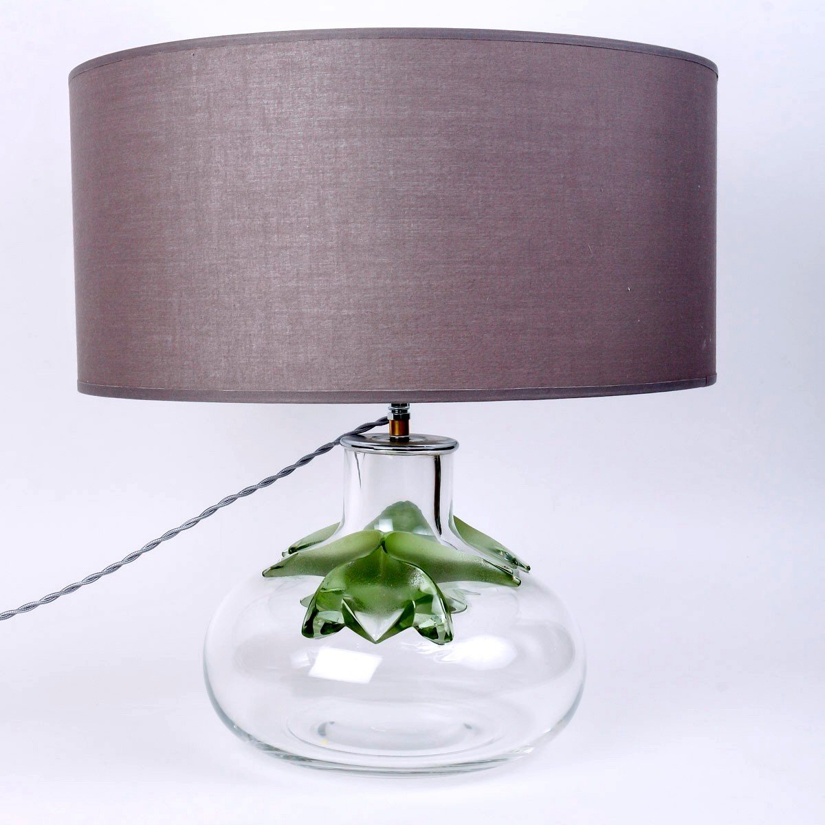 Marie Claude Lalique - Lamp Crystal And Green Crystal Applies-photo-2