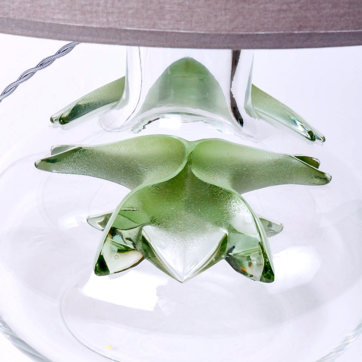 Marie Claude Lalique - Lamp Crystal And Green Crystal Applies-photo-3