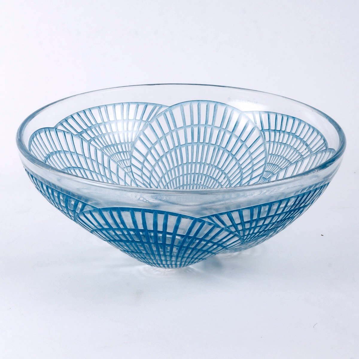 1924 René Lalique - Set Of Tablewares Plates Bowl Coquilles Glass With Blue Patina - 6 Pieces-photo-2