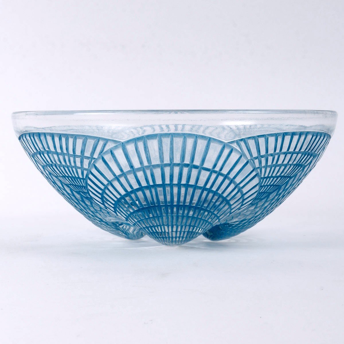 1924 René Lalique - Set Of Tablewares Plates Bowl Coquilles Glass With Blue Patina - 6 Pieces-photo-3