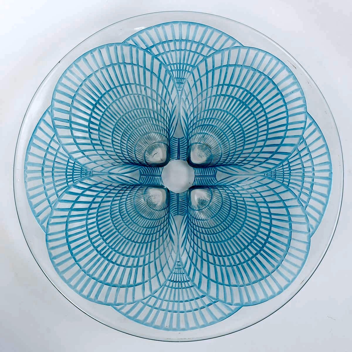 1924 René Lalique - Set Of Tablewares Plates Bowl Coquilles Glass With Blue Patina - 6 Pieces-photo-3