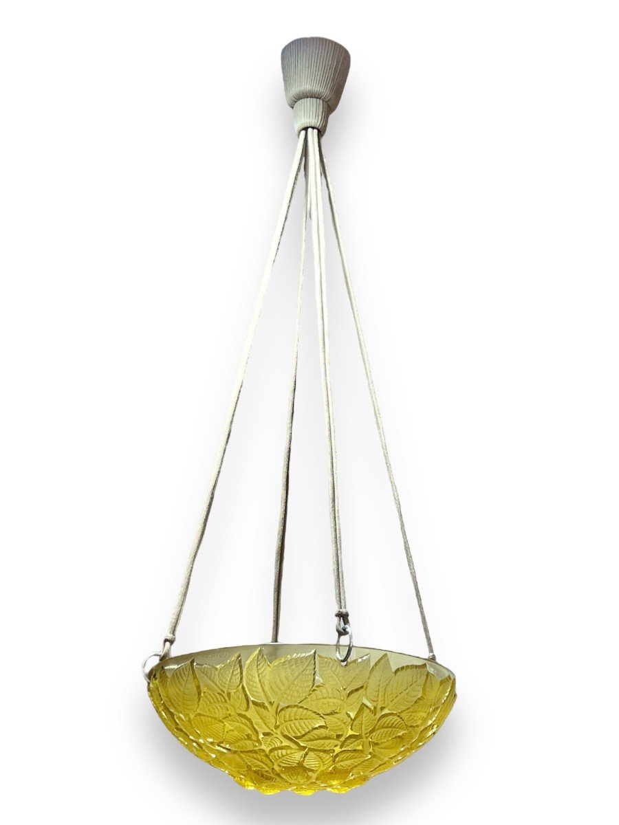 1924 René Lalique - Ceiling Fixture Light Chandelier Charmes Yellow Glass