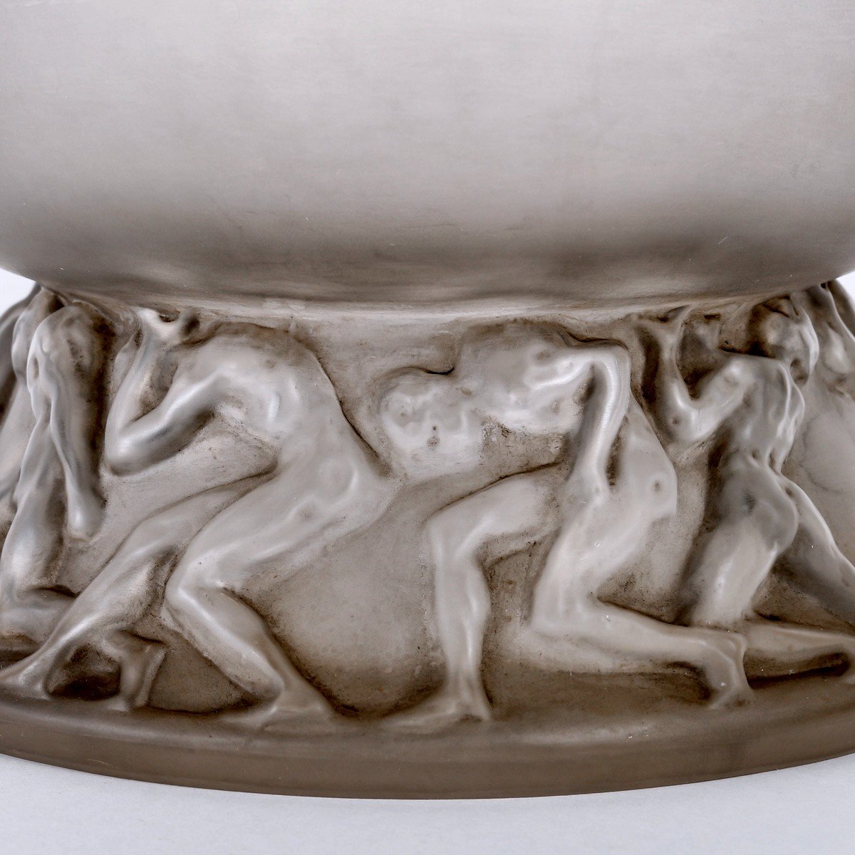 1914 René Lalique - Vase Lutteurs Verre Blanc Patiné Gris-photo-2