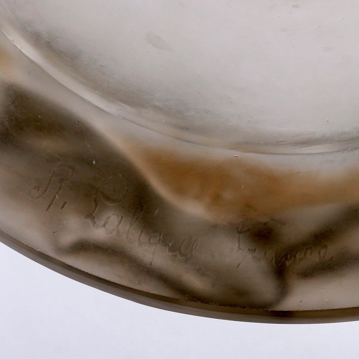 1914 René Lalique - Vase Lutteurs Verre Blanc Patiné Gris-photo-3