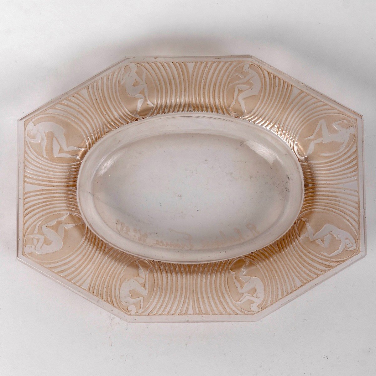 1924 René Lalique - Cendrier Alice Verre Blanc Patiné Sépia-photo-2