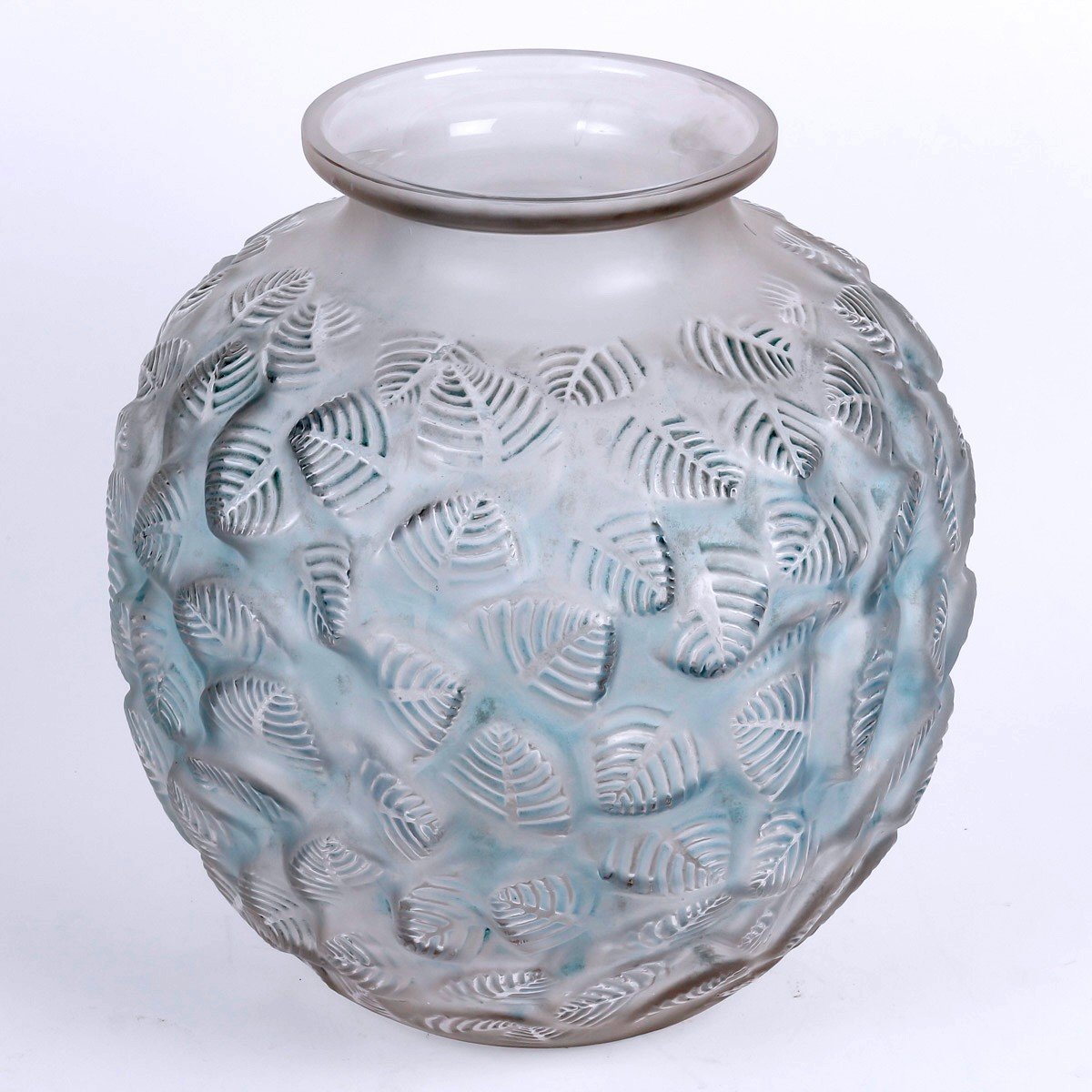 1926 René Lalique - Vase Charmille Frosted Glass With Blue Patina-photo-2
