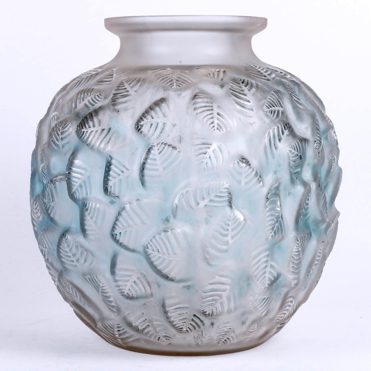 1926 René Lalique - Vase Charmille Frosted Glass With Blue Patina-photo-3