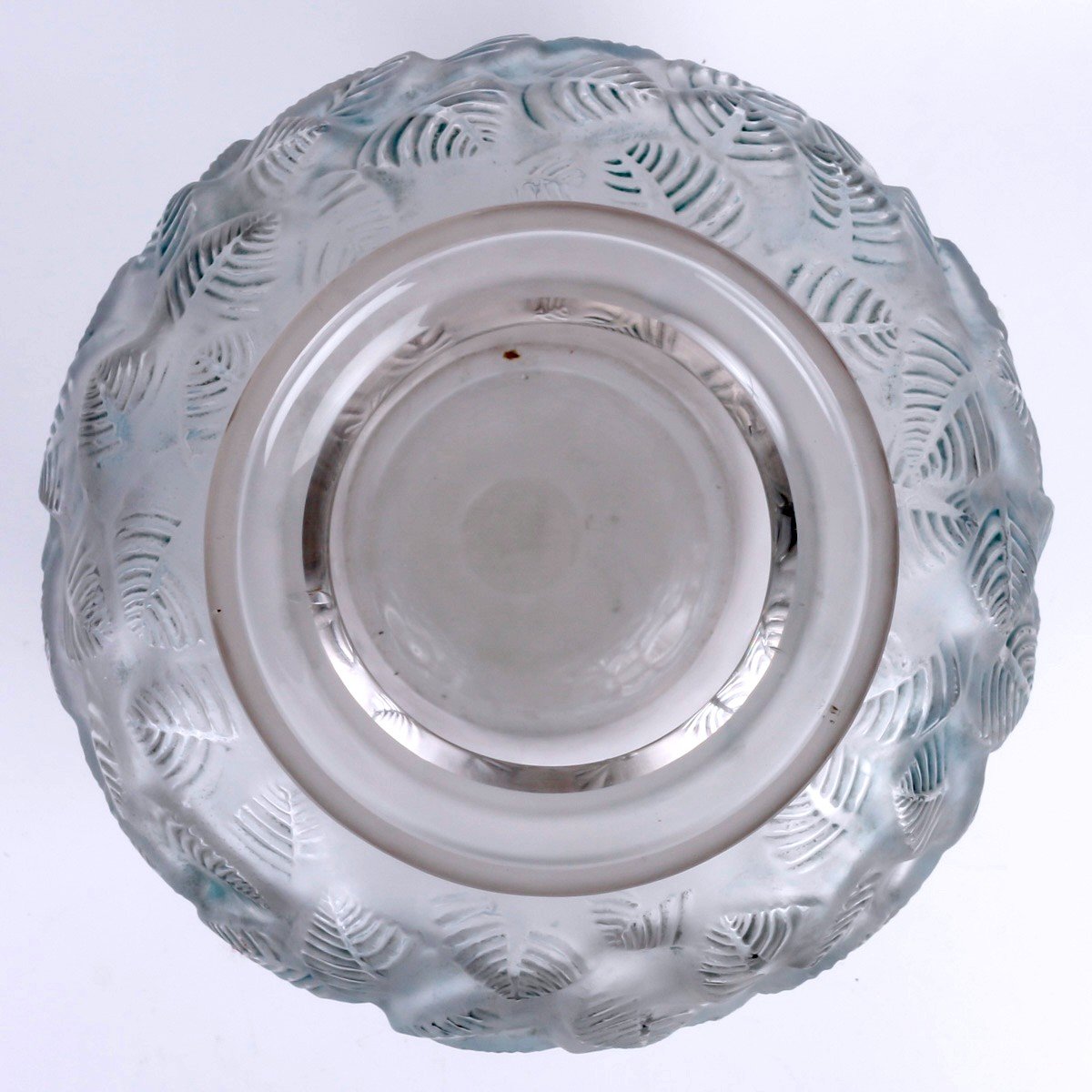 1926 René Lalique - Vase Charmille Frosted Glass With Blue Patina-photo-1