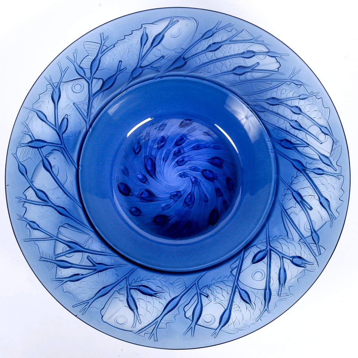 1930 René Lalique - Coupe Plat Anvers Verre Bleu Saphir-photo-4