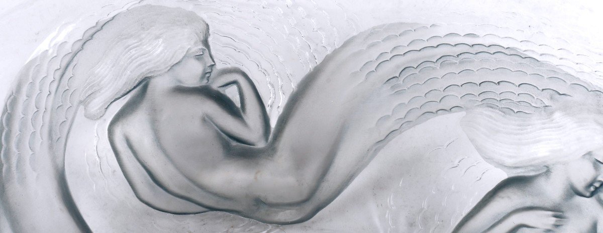 1932 René Lalique - Coupe Calypso Verre Blanc Patiné Bleu Gris-photo-2