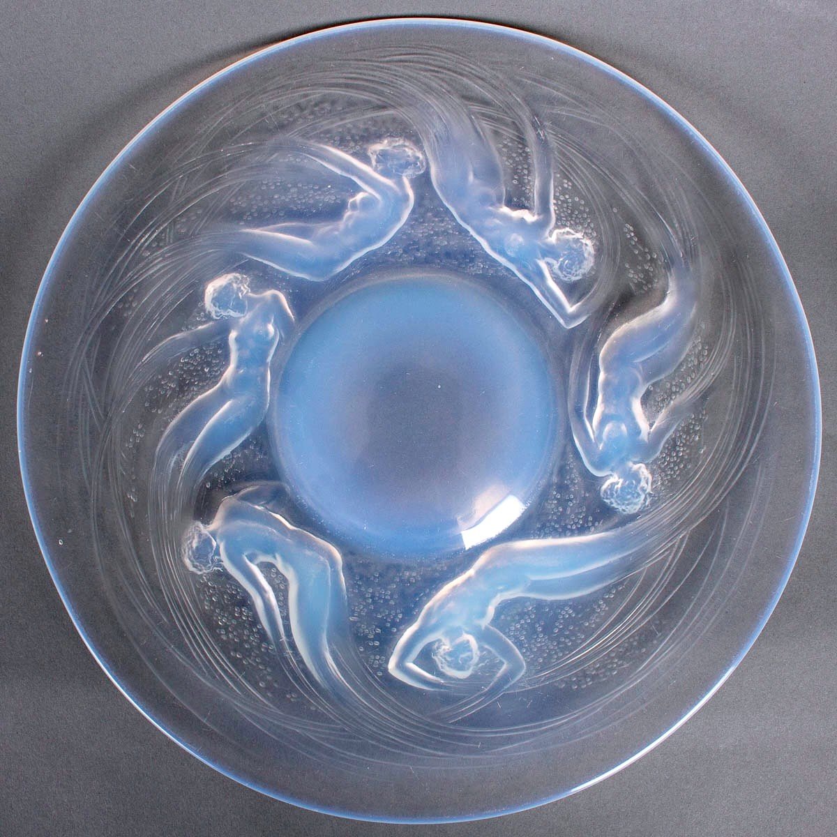 1921 René Lalique - Dishes Plate & Bowl Ondines Opalescent Glass-photo-3