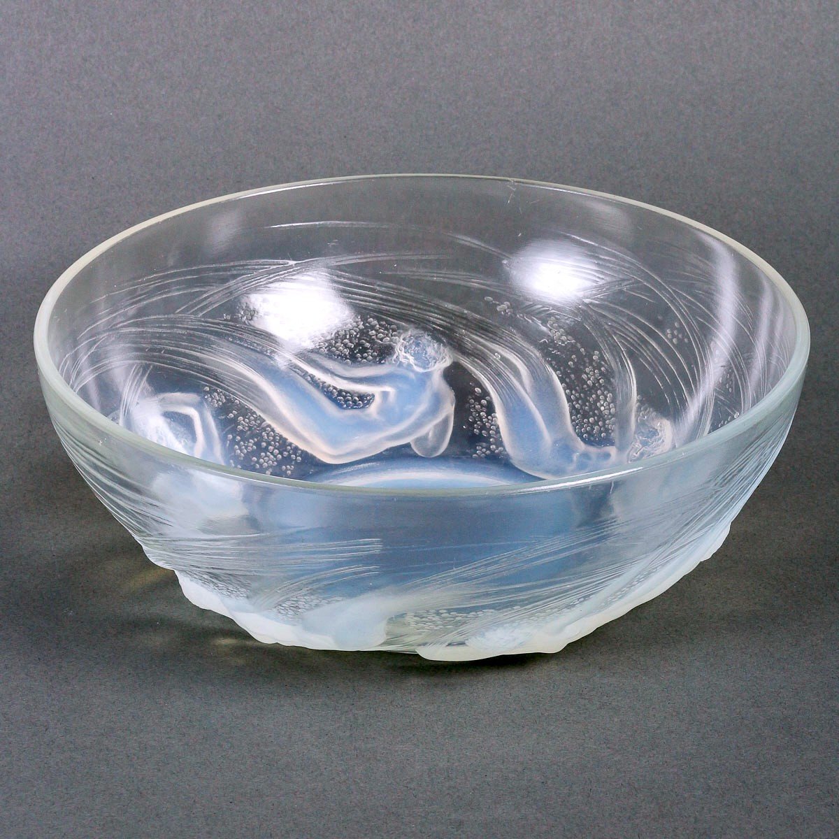 1921 René Lalique - Dishes Plate & Bowl Ondines Opalescent Glass-photo-1