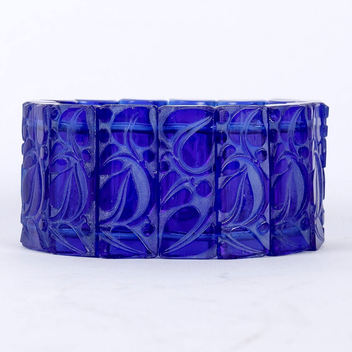 1928 René Lalique - Bracelet Art Deco Sophora Cobalt Blue Glass With White Patina-photo-2