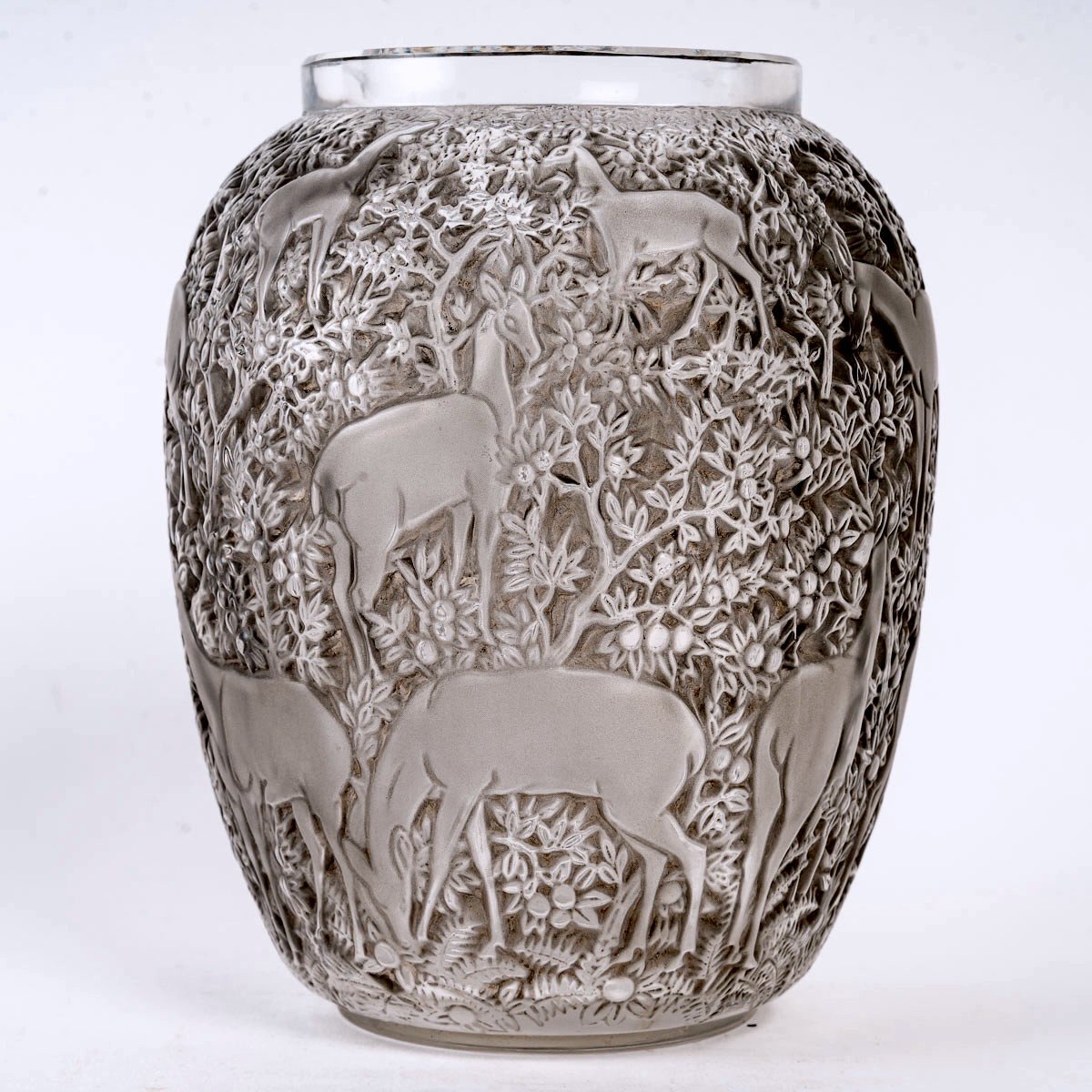 1932 Rene Lalique - Vase Biches Frosted Glass With Grey Patina