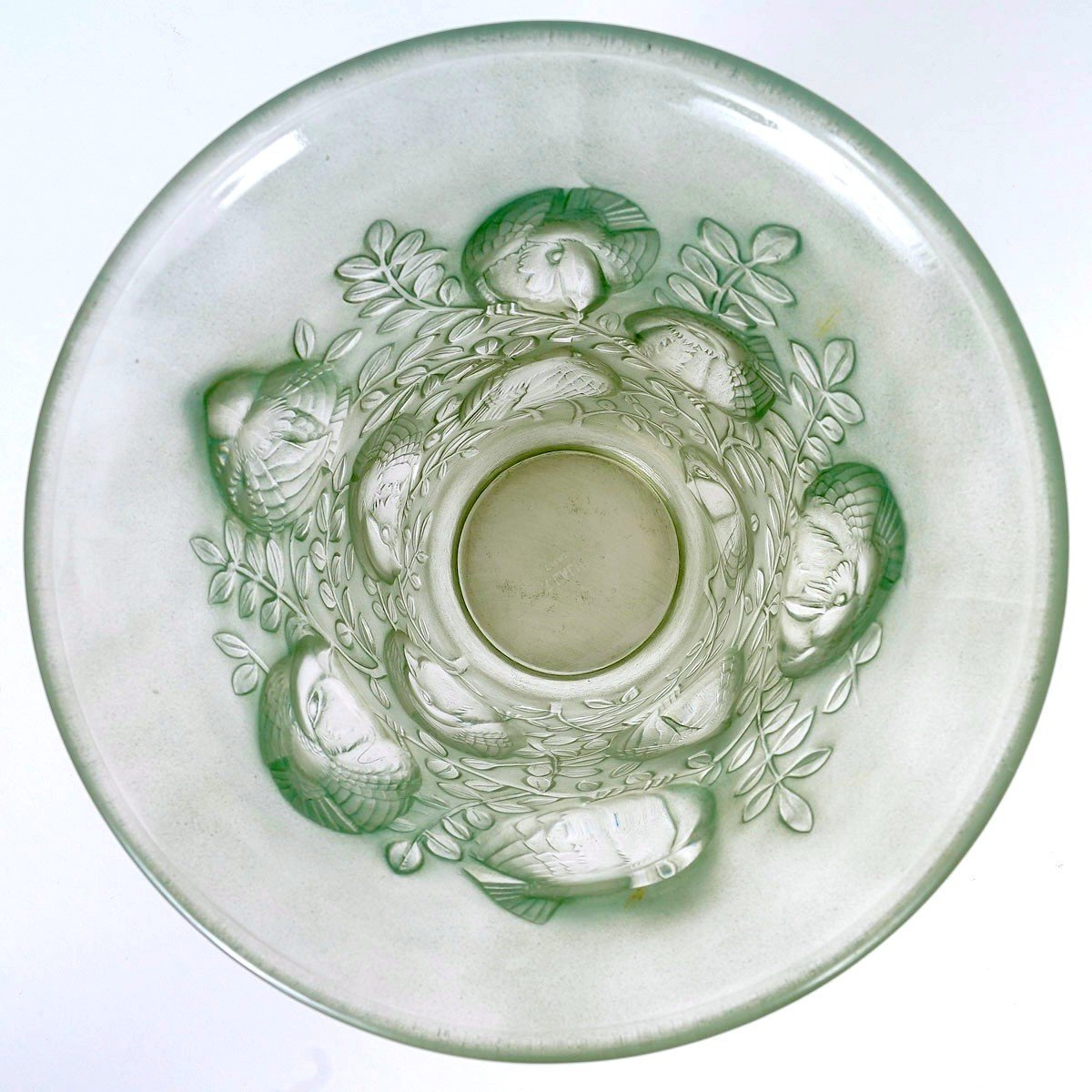 1930 René Lalique - Vase Saint François Verre Blanc Patiné Vert-photo-4