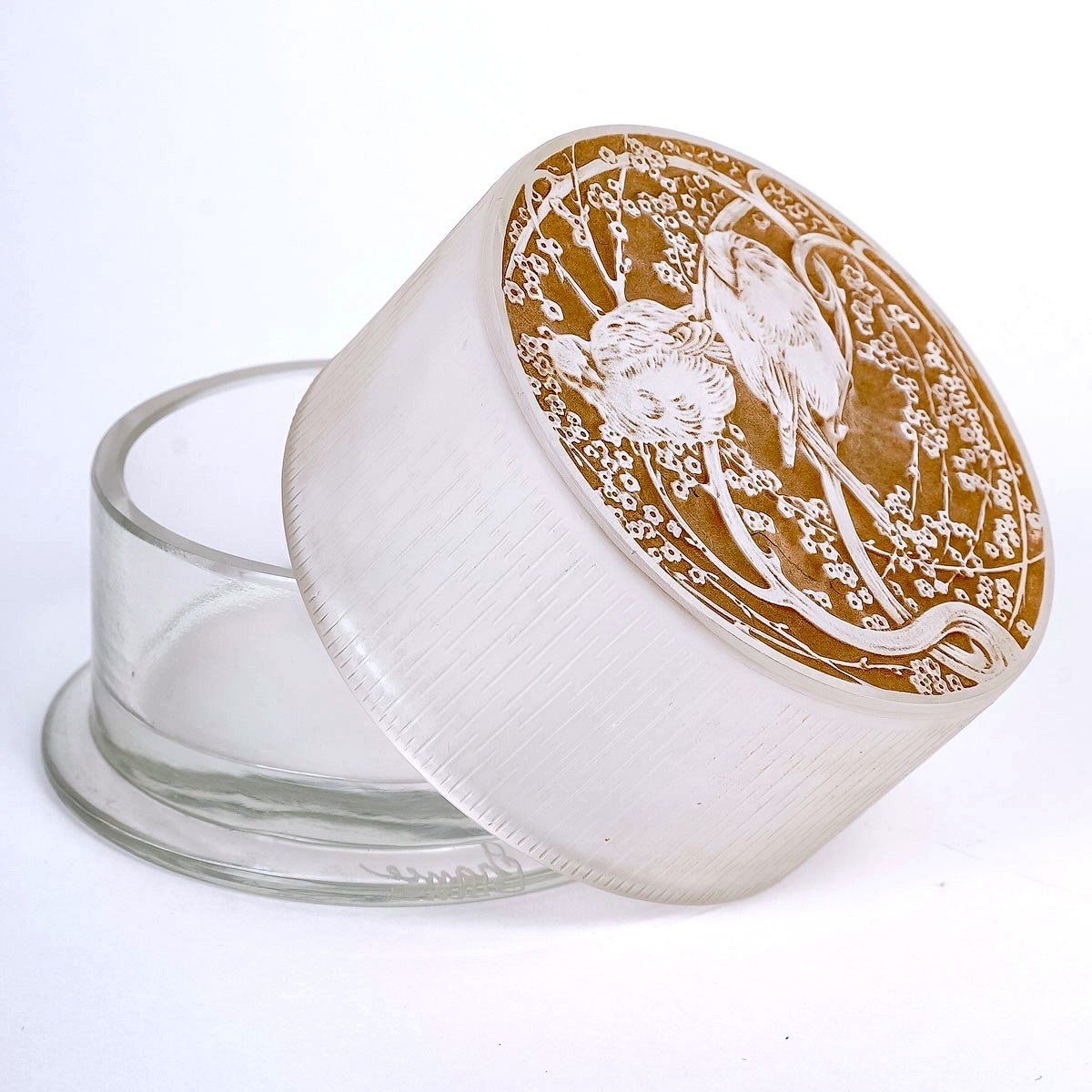 1919 René Lalique - Box Deux Oiseaux Frosted Glass With Sepia Patina -photo-2