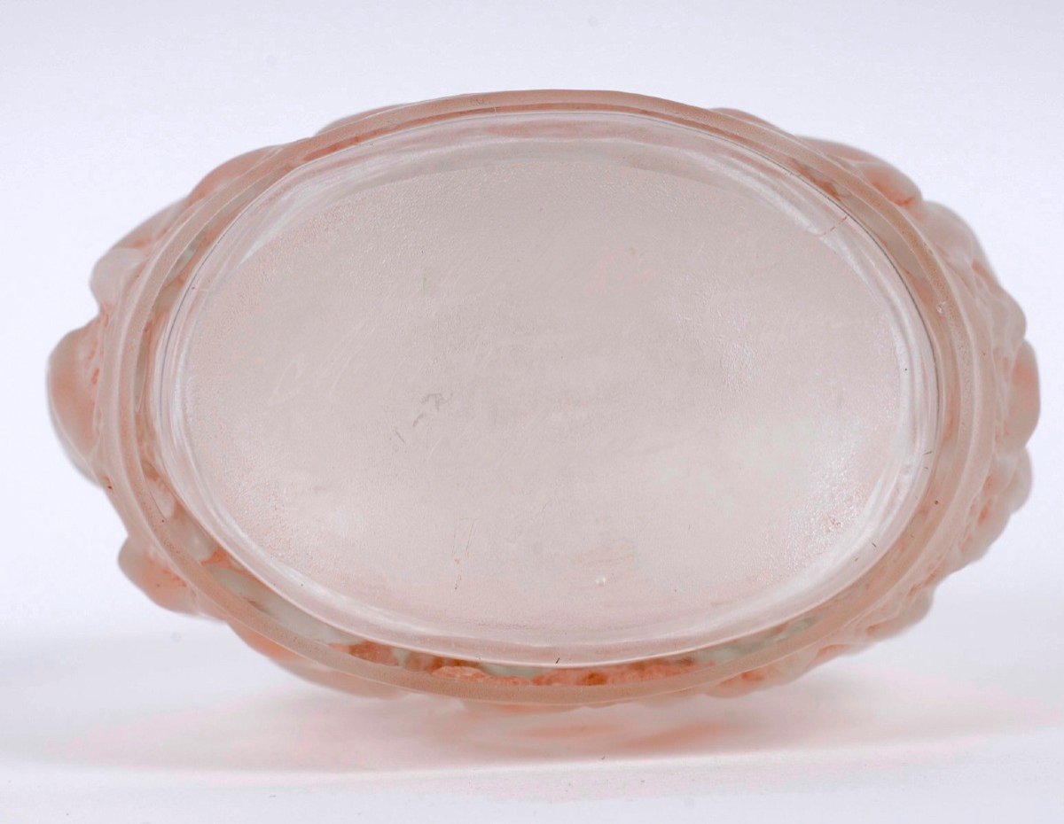 1937 René Lalique - Flacon Calendal Verre Blanc Patiné Rose Pour Molinard-photo-2