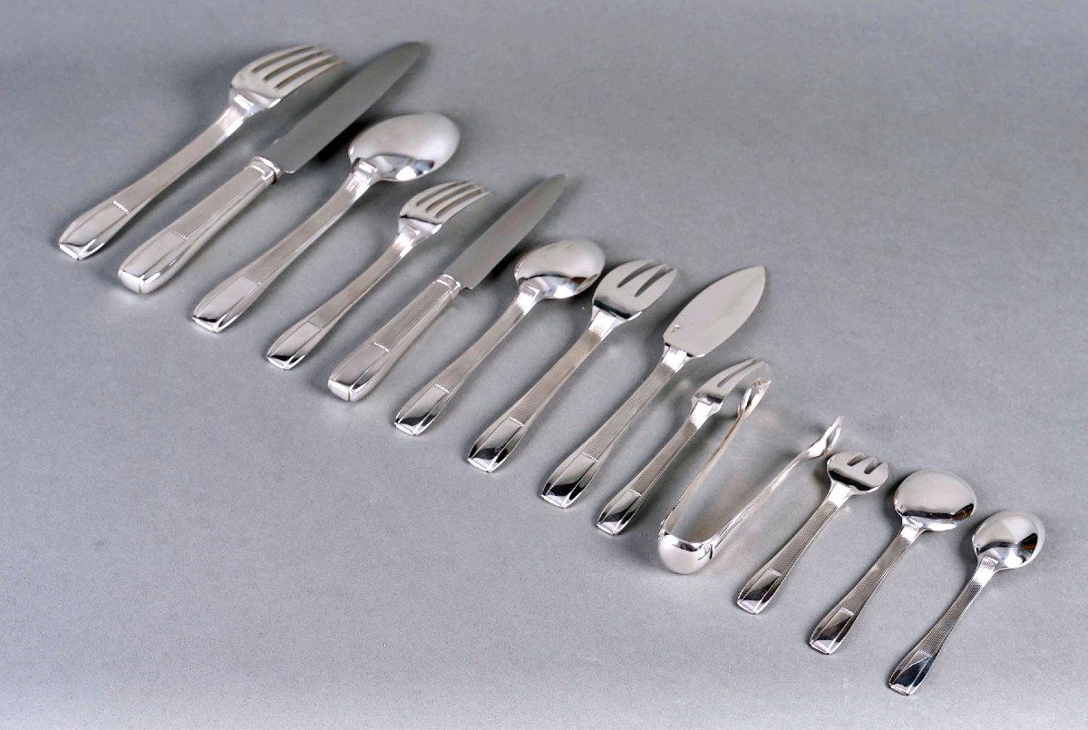 Puiforcat - Art Deco Cutlery Flatware Set Nice Sterling Silver - 192 Pieces-photo-2