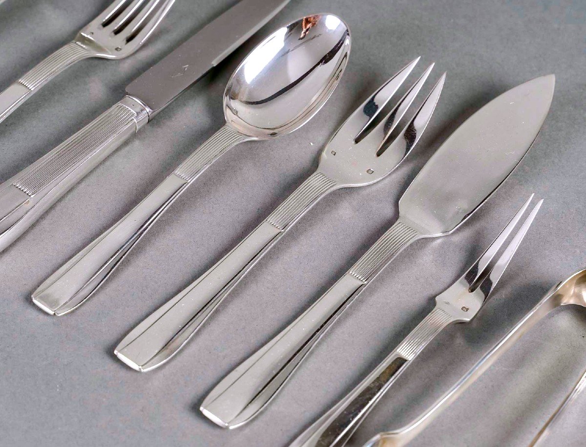 Puiforcat - Art Deco Cutlery Flatware Set Nice Sterling Silver - 192 Pieces-photo-4