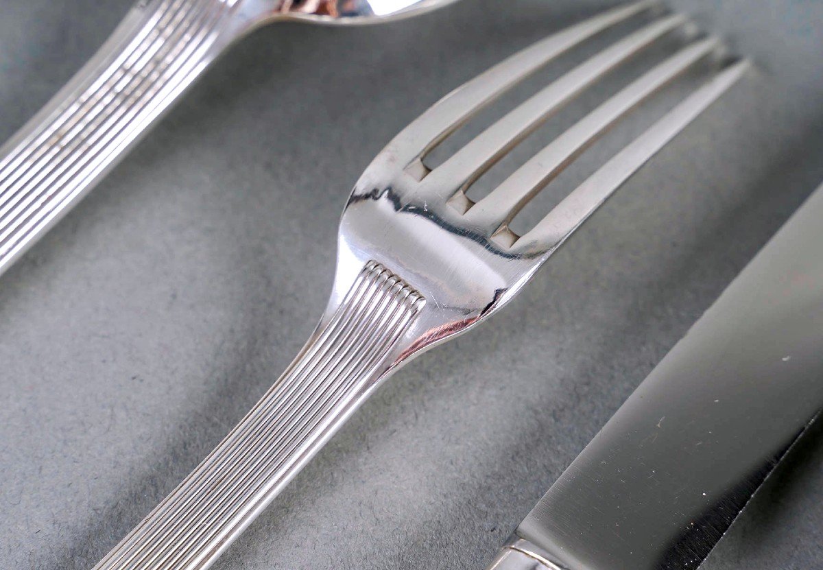 Puiforcat - Art Deco Cutlery Flatware Set Nice Sterling Silver - 192 Pieces-photo-2