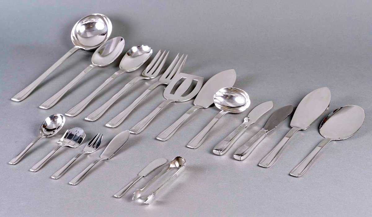 Puiforcat - Art Deco Cutlery Flatware Set Nice Sterling Silver - 192 Pieces-photo-3