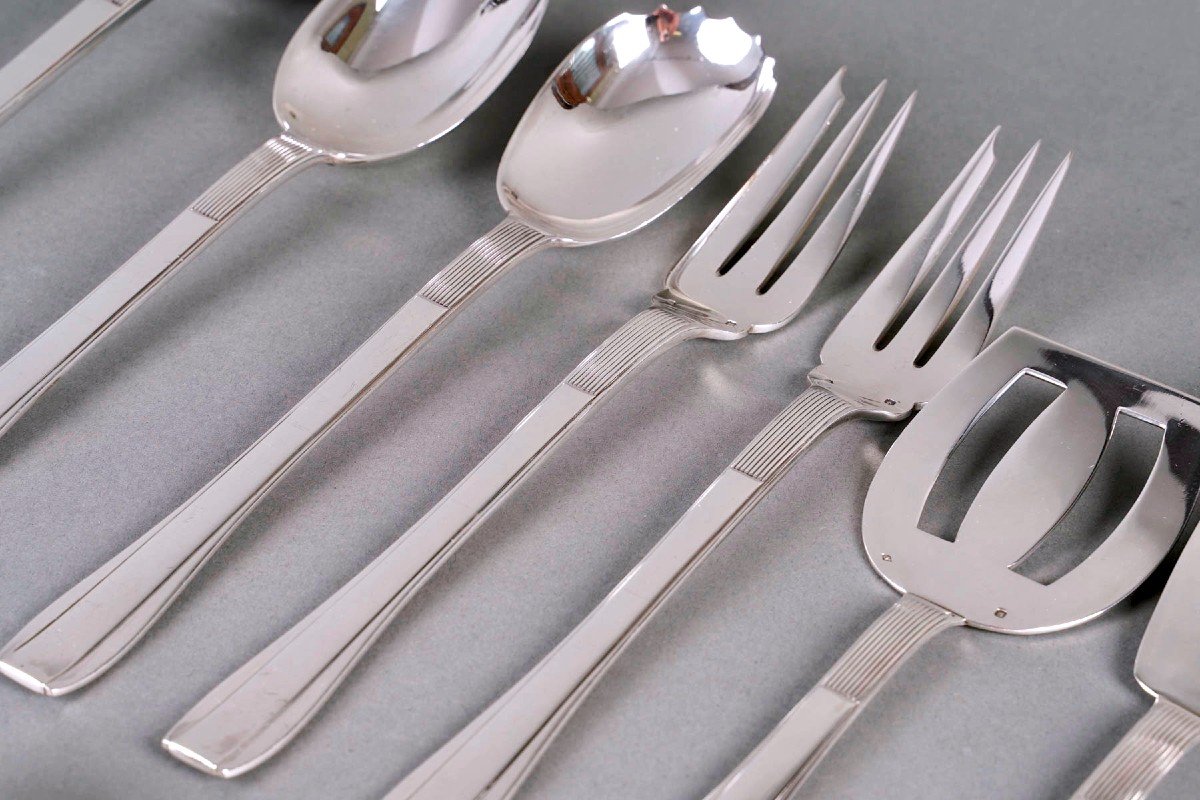 Puiforcat - Art Deco Cutlery Flatware Set Nice Sterling Silver - 192 Pieces-photo-4