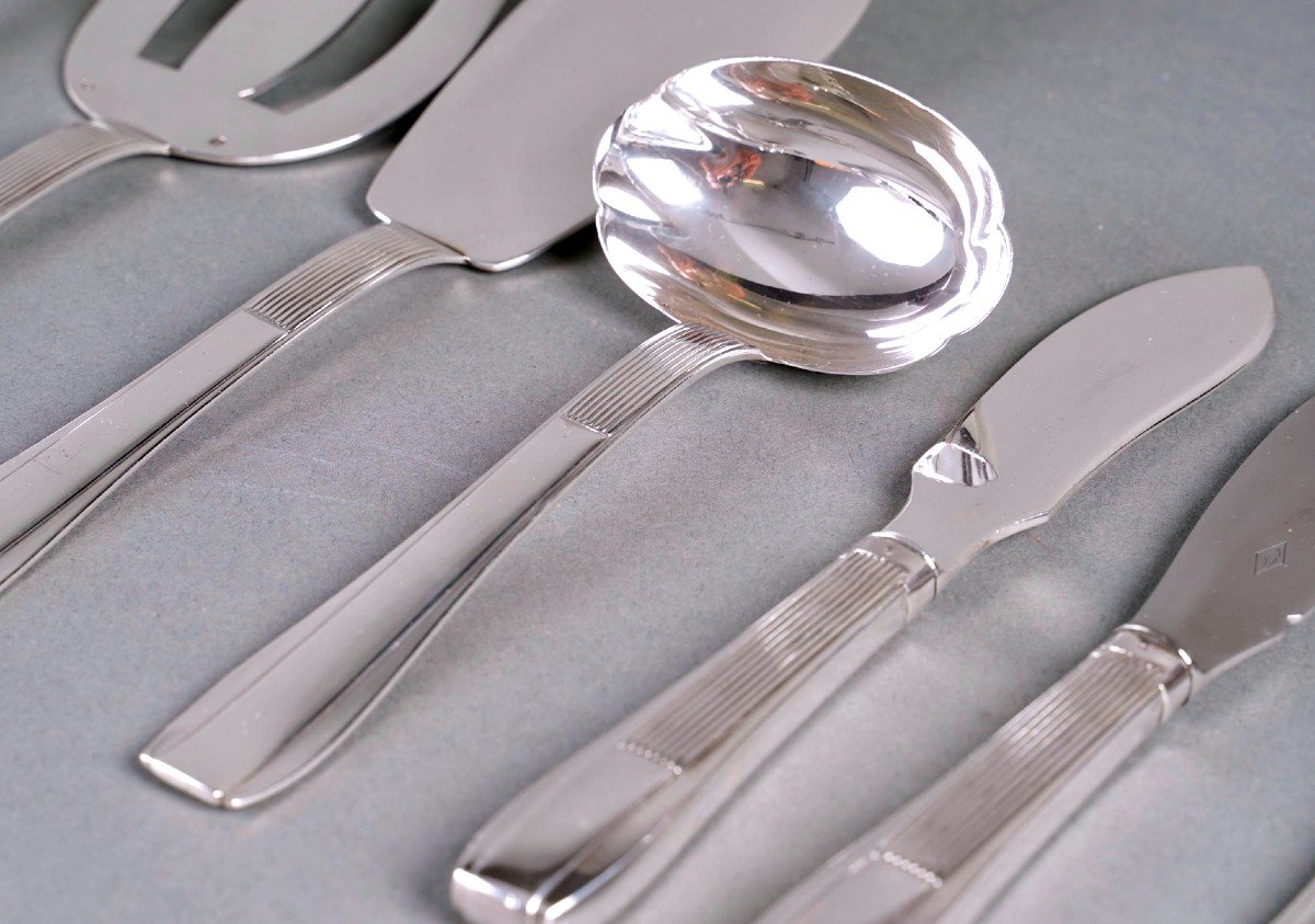 Puiforcat - Art Deco Cutlery Flatware Set Nice Sterling Silver - 192 Pieces-photo-7