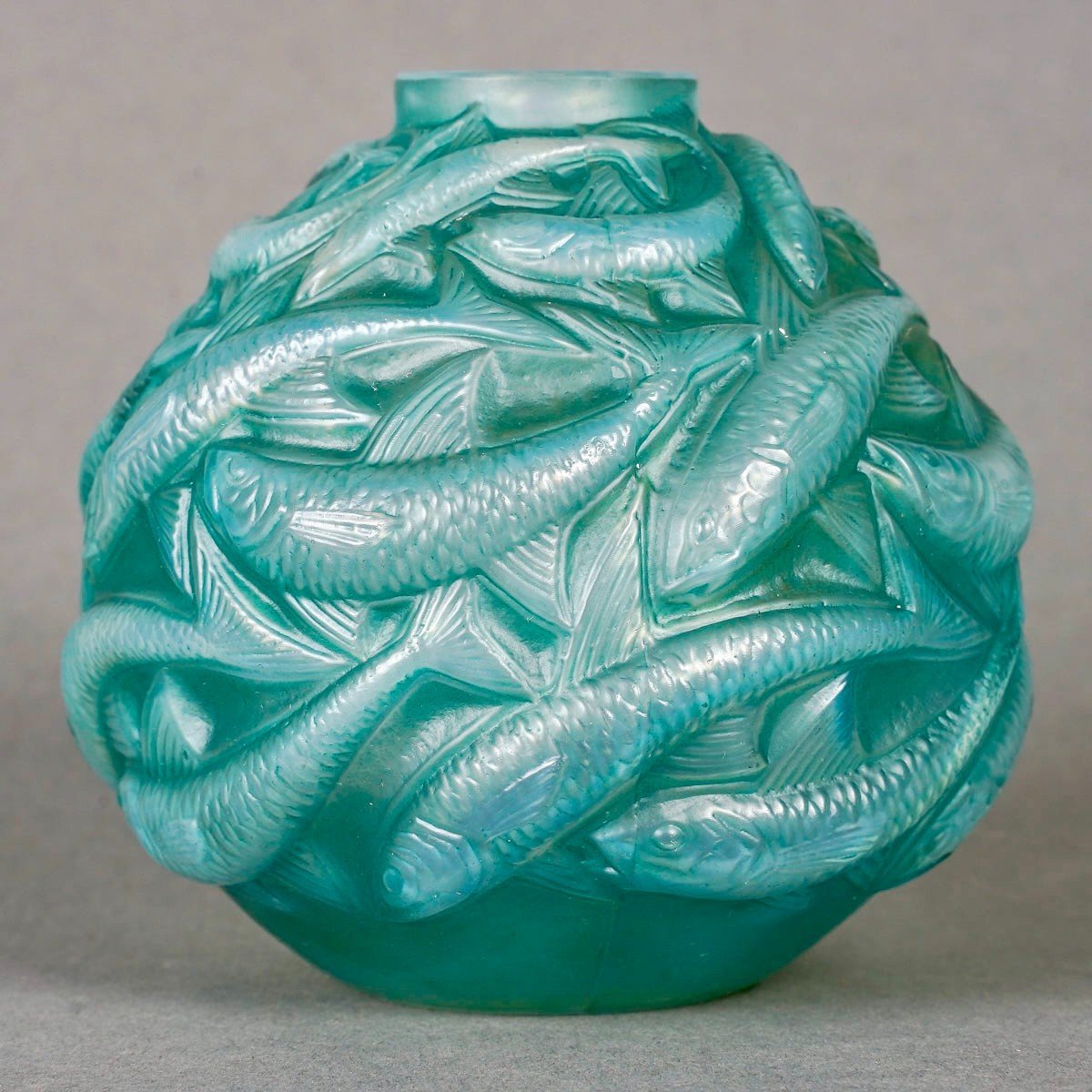 1927 René Lalique - Vase Oleron Cased Opalescent Glass With Green Patina