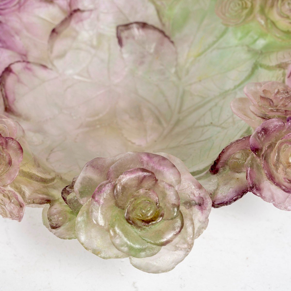 Daum France - Coupe Roses Cristal Rose Et Verte -photo-4