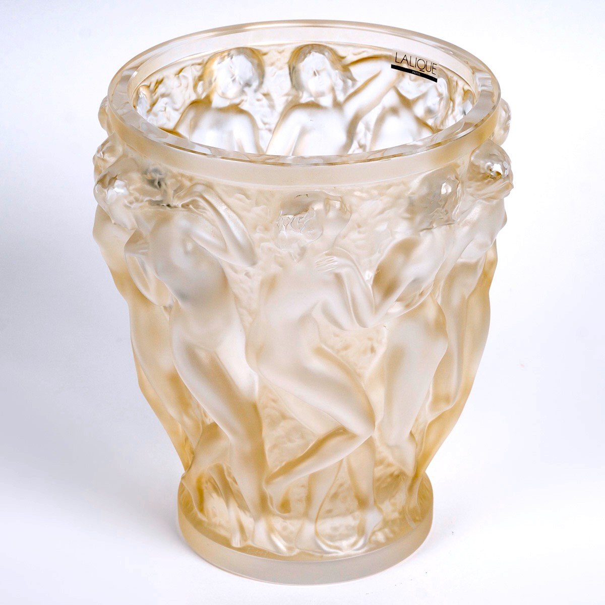 Lalique France After René Lalique - Vase Bacchantes Frosted Crystal Gold Luster-photo-3