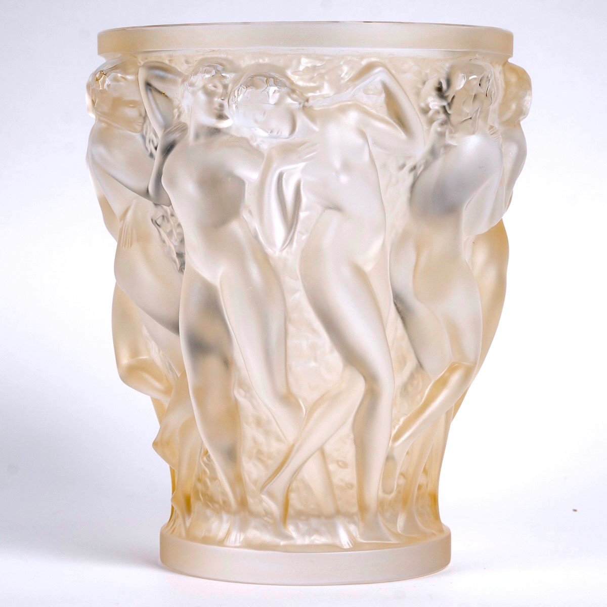 Lalique France After René Lalique - Vase Bacchantes Frosted Crystal Gold Luster