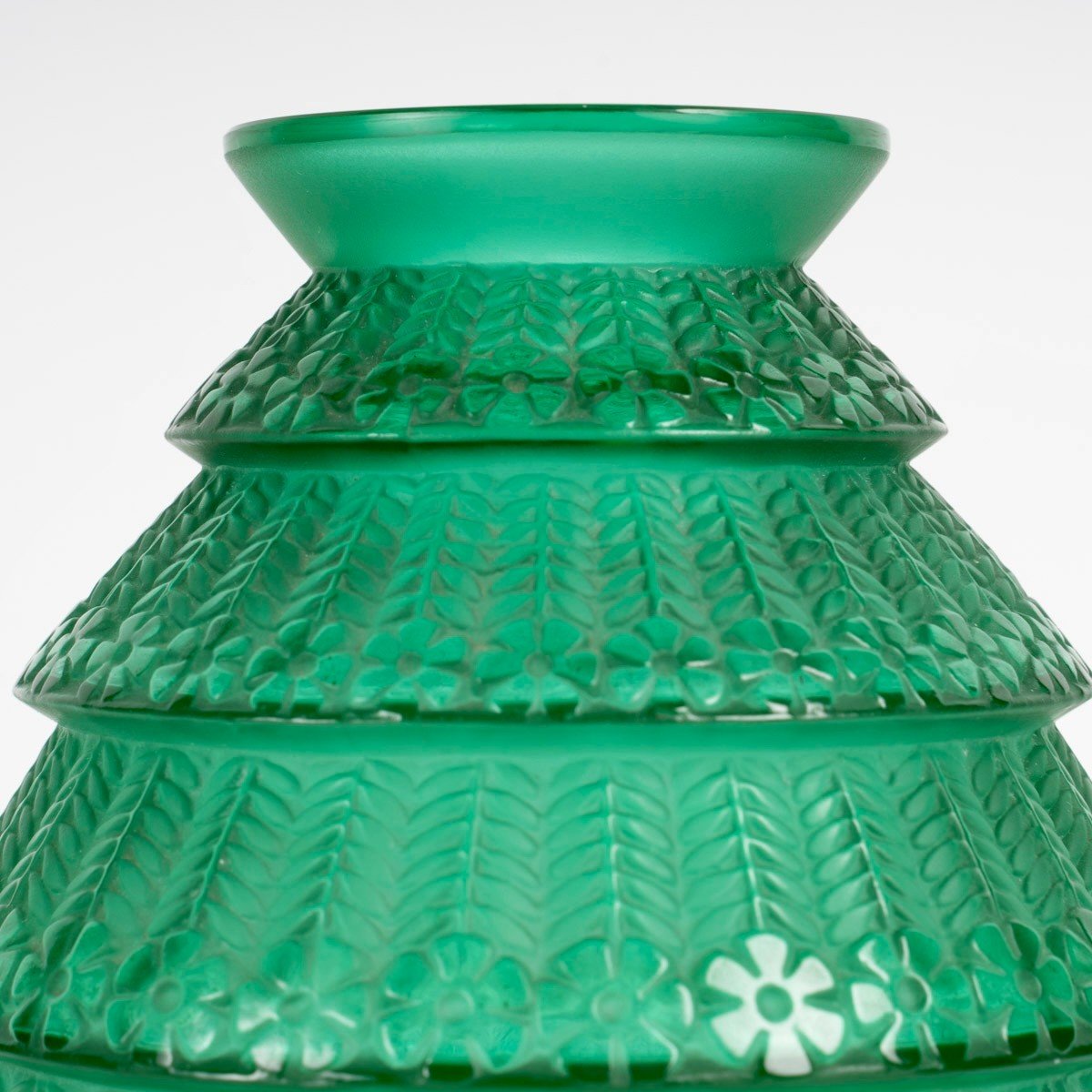 1929 René Lalique - Vase Ferrières Verre Vert Emeraude-photo-4