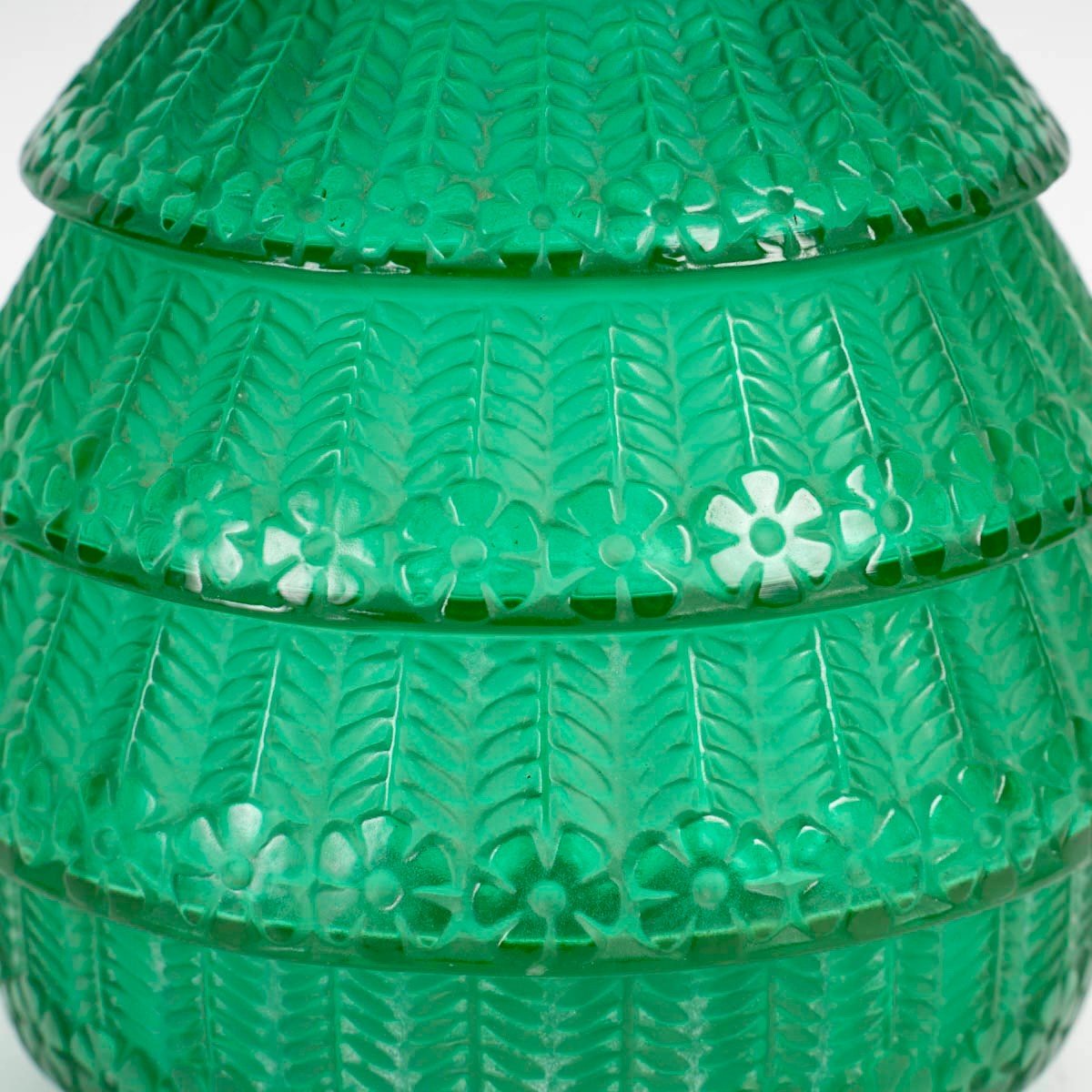 1929 René Lalique - Vase Ferrières Verre Vert Emeraude-photo-1