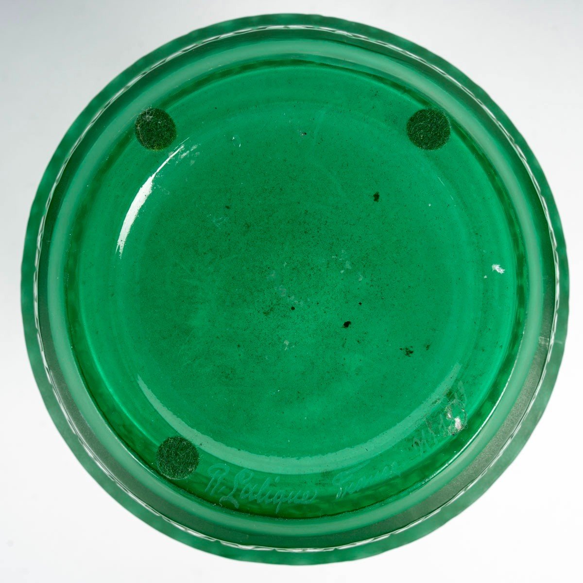 1929 René Lalique - Vase Ferrières Verre Vert Emeraude-photo-2