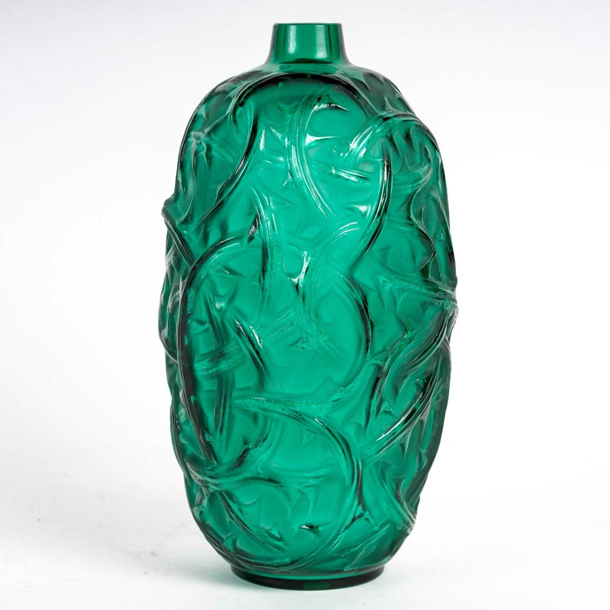 1921 René Lalique - Vase Ronces Verre Vert Emeraude