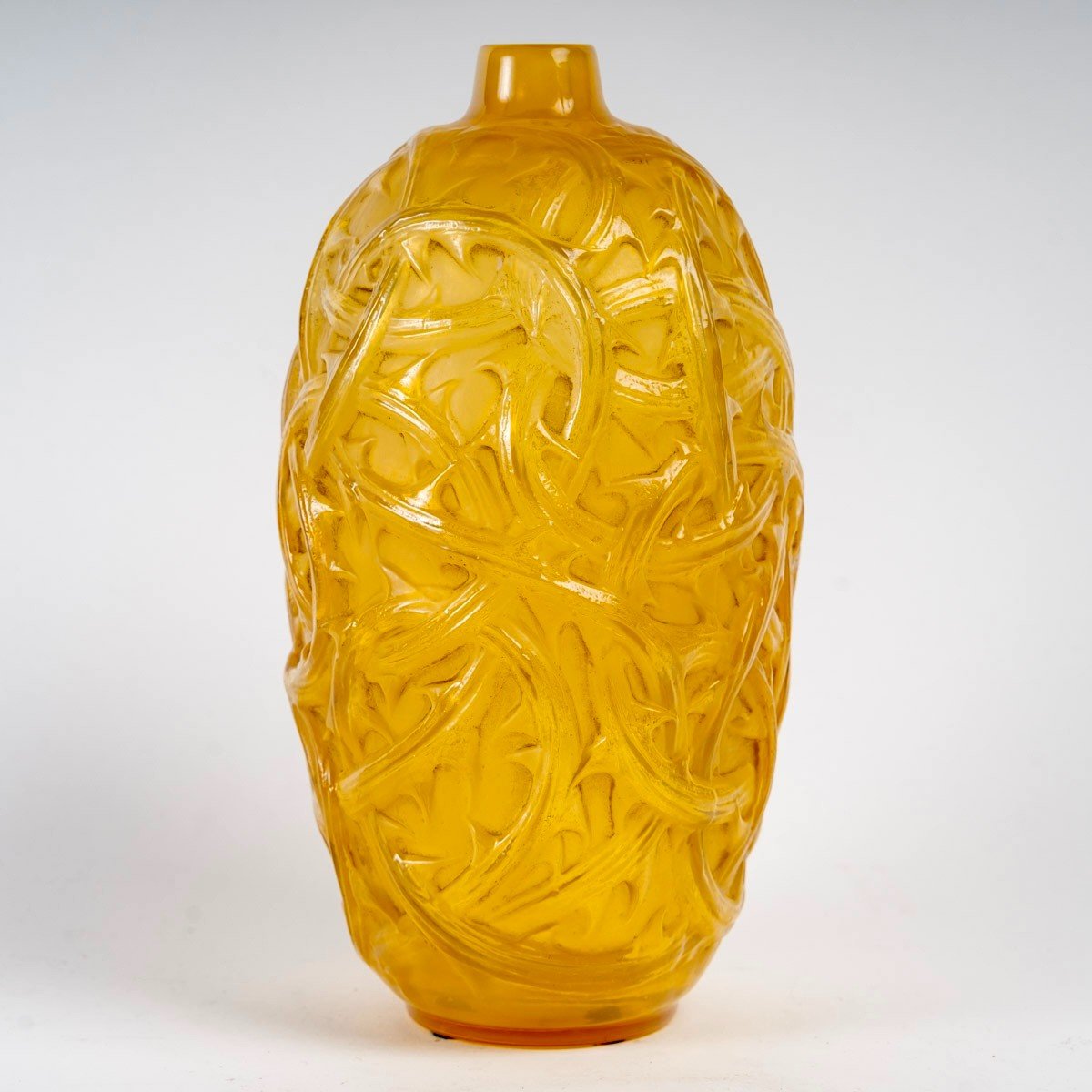 1921 René Lalique - Vase Ronces Verre Jaune Opalescent