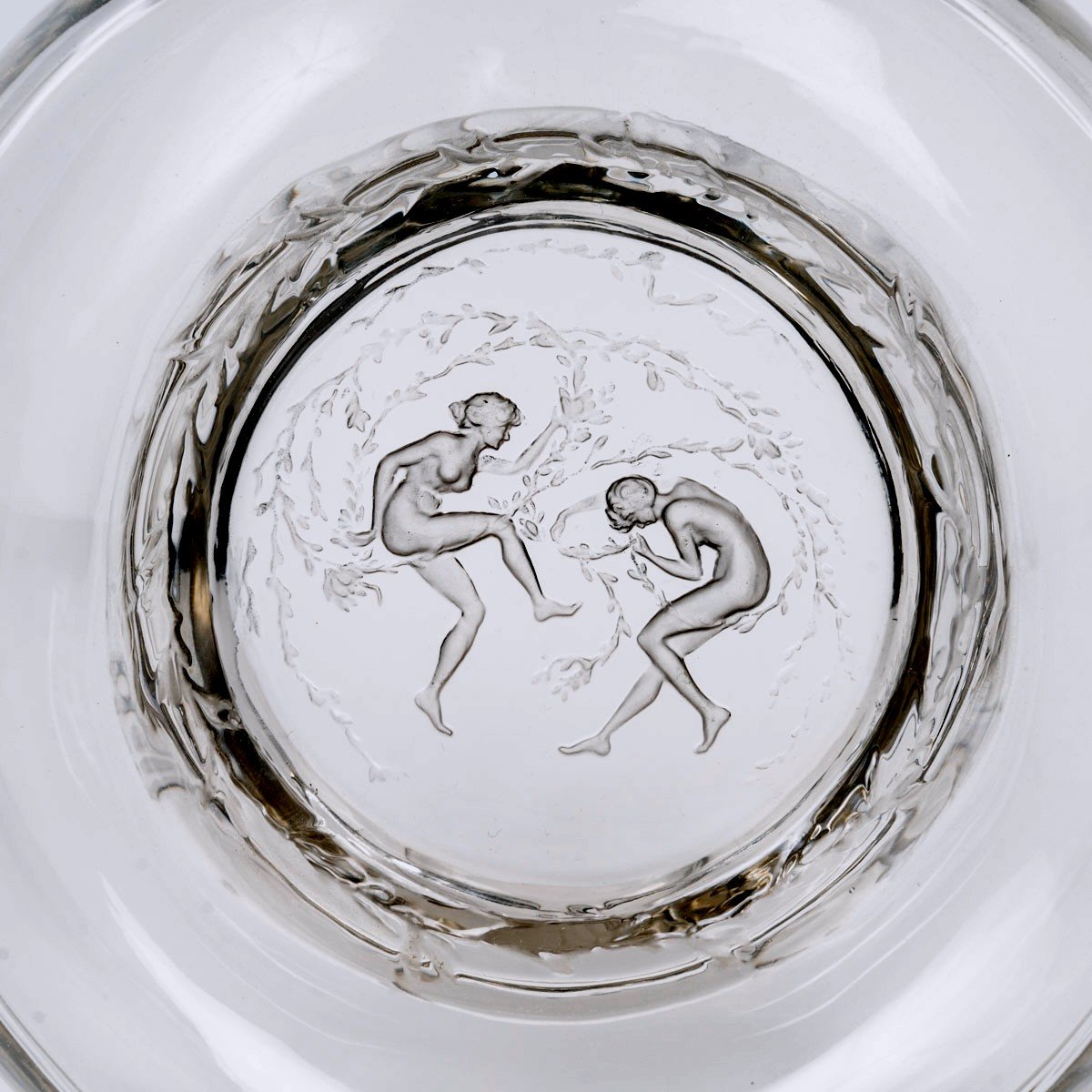 1912 René Lalique - Decanter Deux Danseuses Clear Glass With Grey Patina With Stopper-photo-3