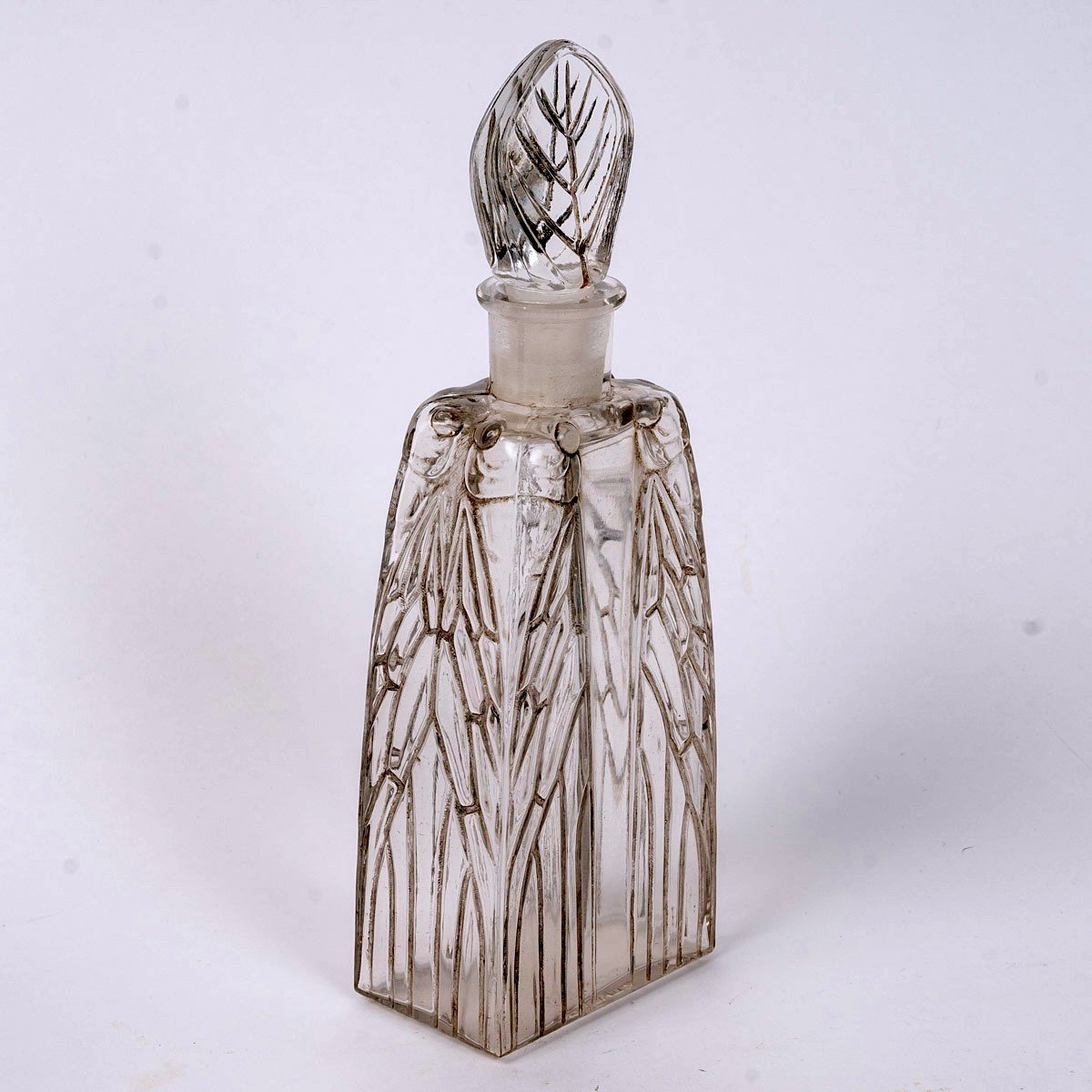 1910 René Lalique - Perfume Bottle Lotion Cigalia Glass With Grey Patina For Roger Et Gallet-photo-2