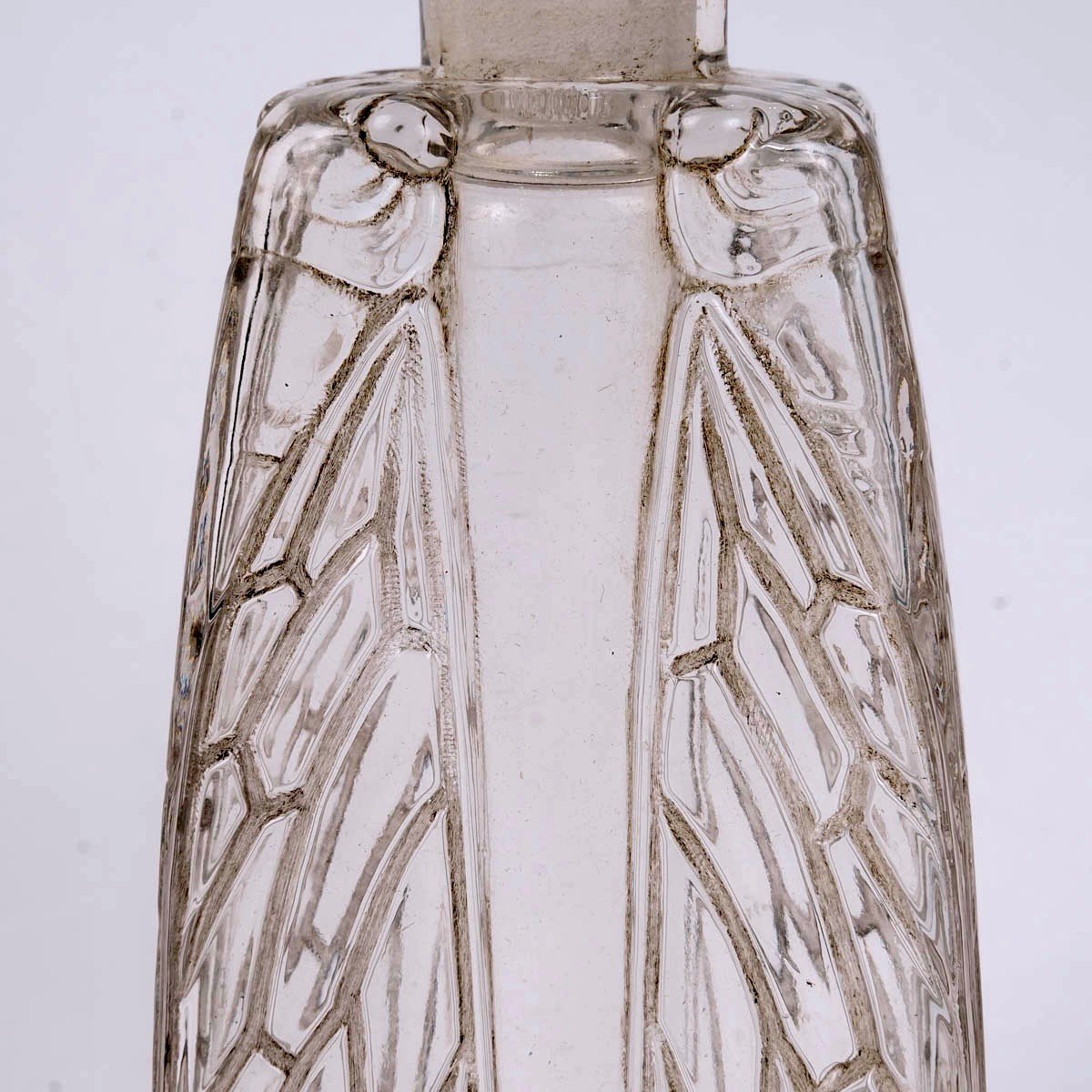1910 René Lalique - Perfume Bottle Lotion Cigalia Glass With Grey Patina For Roger Et Gallet-photo-1